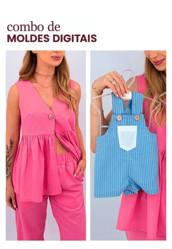Molde Digital – Combo Bata Mom + Jardineira Baby — foto 1